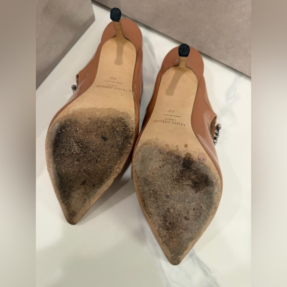 Jimmy Choo Nude Patent Pointed-Toe Mules with Crystal Strap - Picture 5 of 5